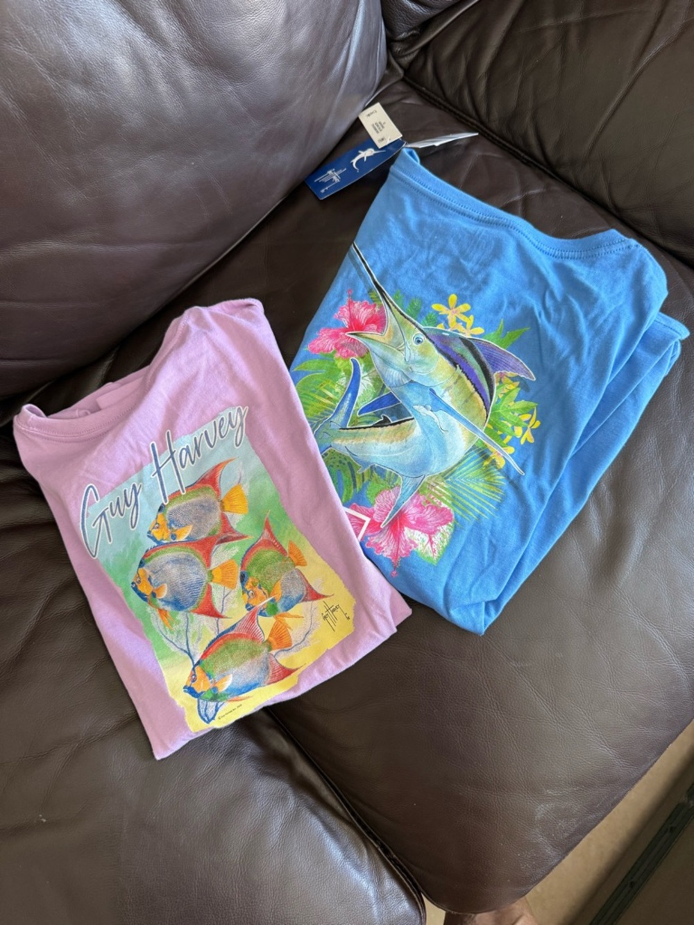 Guy Harvey Pink & Blue Tropical Fish Graphic Tees